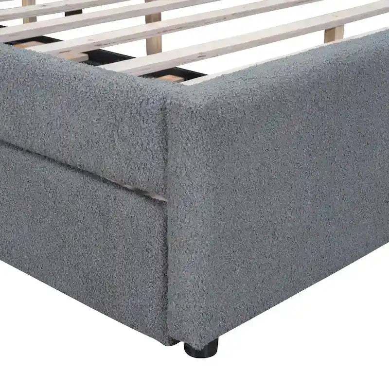 Lit plateforme rembourré en polaire effet peluche avec lit gigogne, ports USB et éclairage LED
