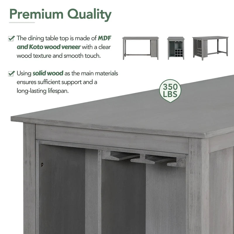 Ensemble de salle à manger rustique gris 5 pièces avec table haute, 4 chaises et rangement