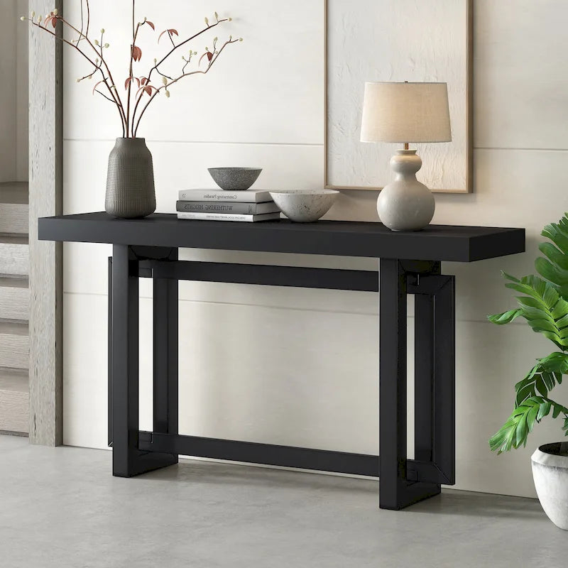 Console moderne en bois massif de 59,1 pouces avec un design de pieds unique pour entrée ou salon