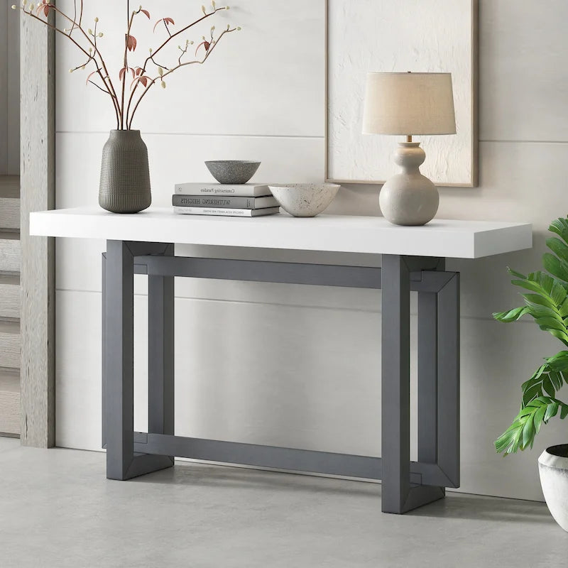 Console moderne en bois massif de 59,1 pouces avec un design de pieds unique pour entrée ou salon