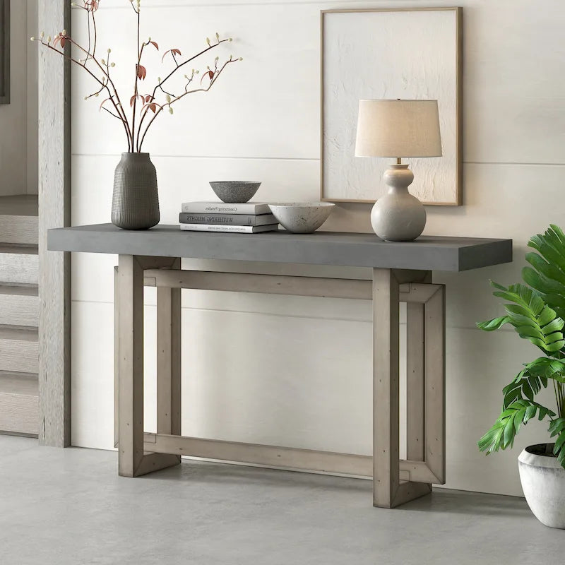 Console moderne en bois massif de 59,1 pouces avec un design de pieds unique pour entrée ou salon