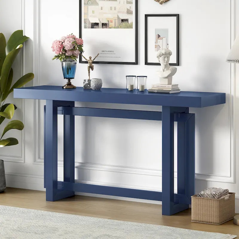 Console moderne en bois massif de 59,1 pouces avec un design de pieds unique pour entrée ou salon