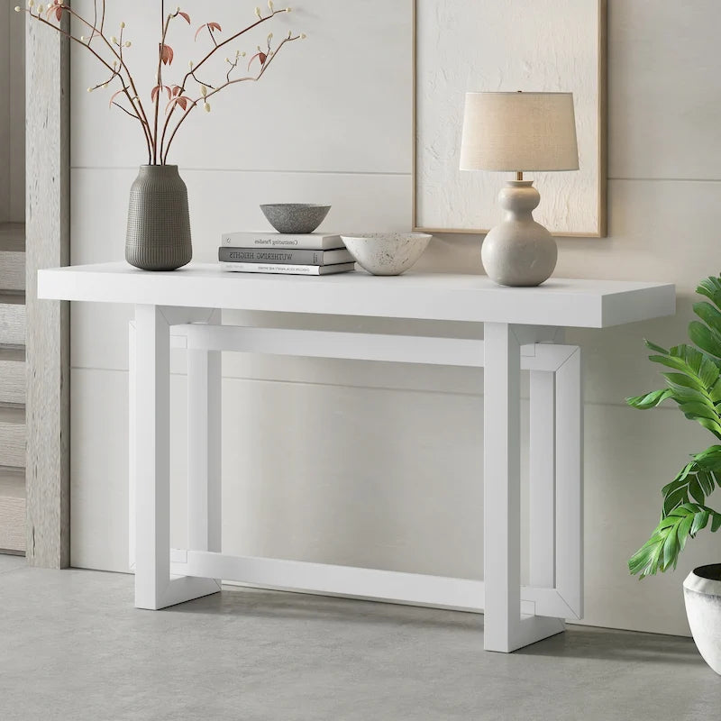Console moderne en bois massif de 59,1 pouces avec un design de pieds unique pour entrée ou salon