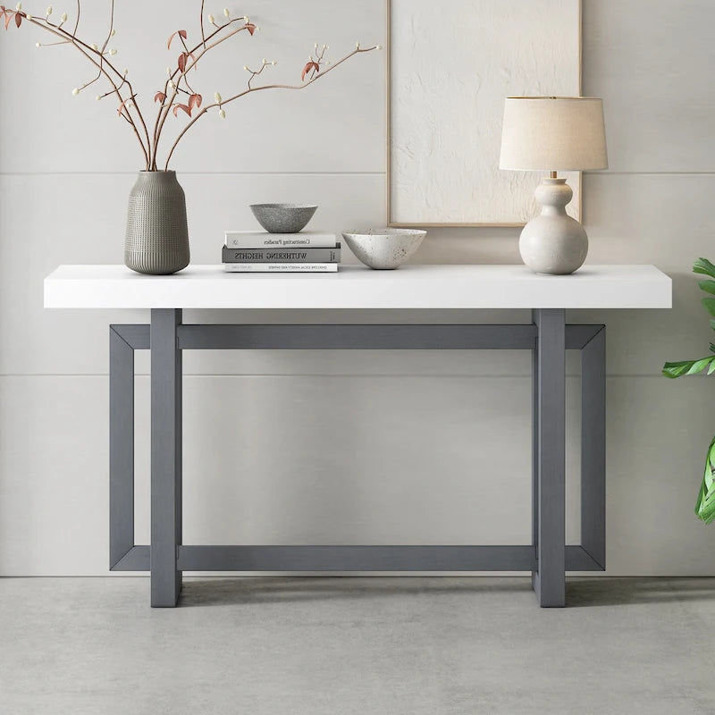 Console moderne en bois massif de 59,1 pouces avec un design de pieds unique pour entrée ou salon