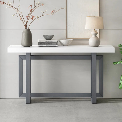 Console moderne en bois massif de 59,1 pouces avec un design de pieds unique pour entrée ou salon