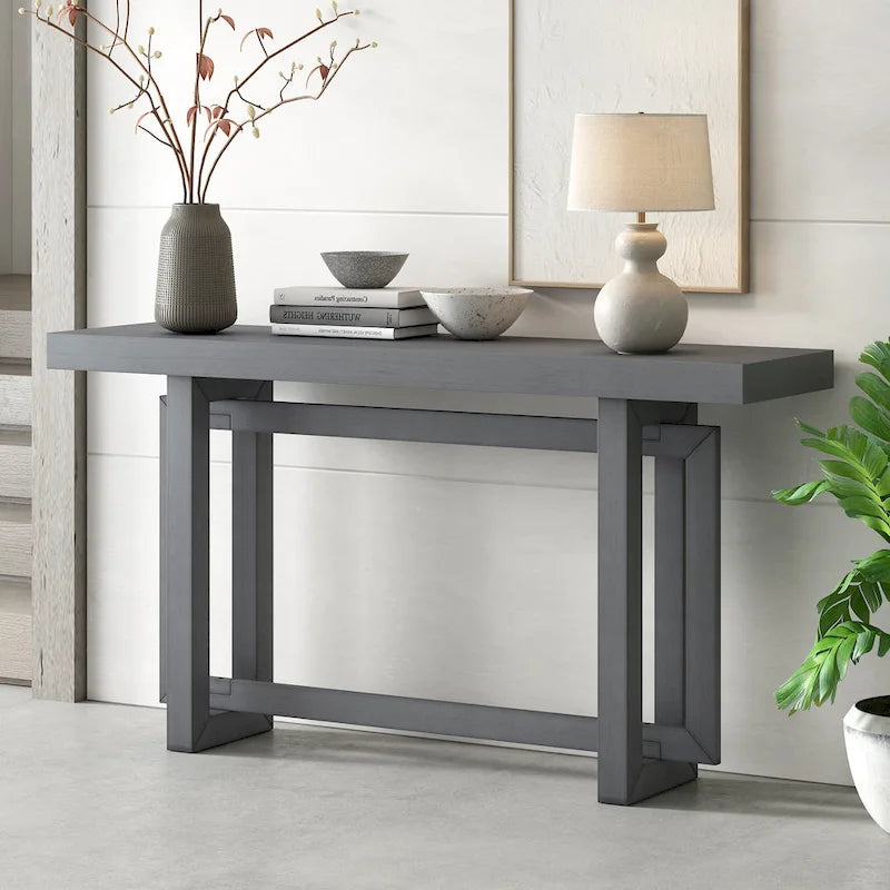 Console moderne en bois massif de 59,1 pouces avec un design de pieds unique pour entrée ou salon