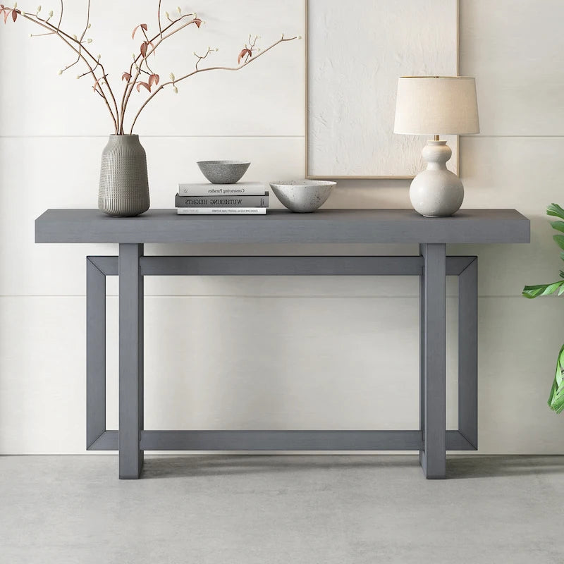 Console moderne en bois massif de 59,1 pouces avec un design de pieds unique pour entrée ou salon