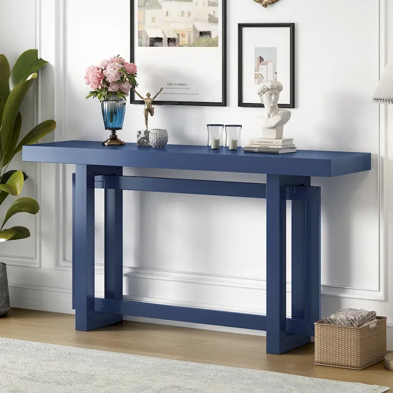 Console moderne en bois massif de 59,1 pouces avec un design de pieds unique pour entrée ou salon