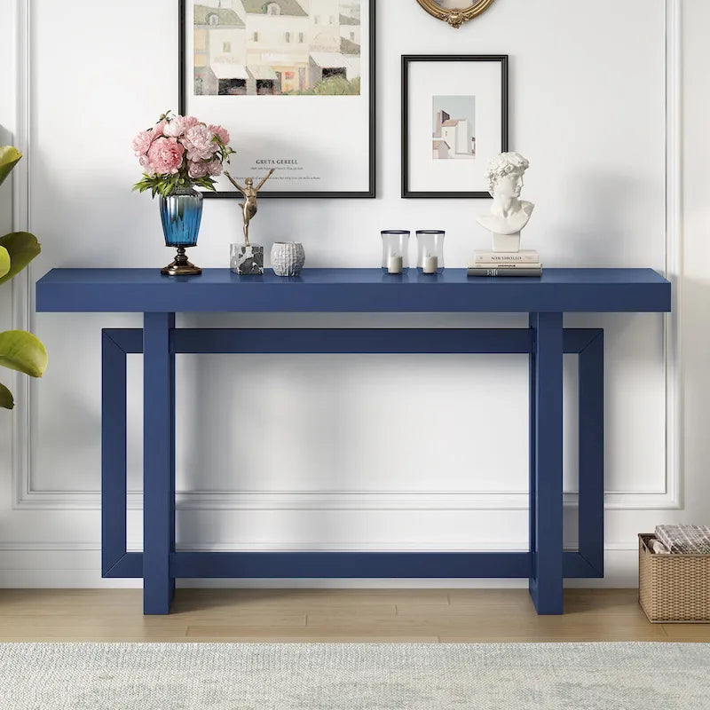 Console moderne en bois massif de 59,1 pouces avec un design de pieds unique pour entrée ou salon