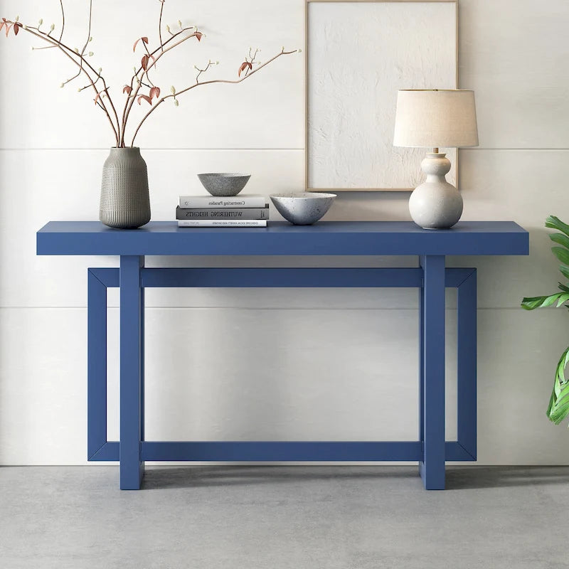 Console moderne en bois massif de 59,1 pouces avec un design de pieds unique pour entrée ou salon