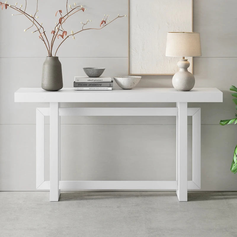 Console moderne en bois massif de 59,1 pouces avec un design de pieds unique pour entrée ou salon