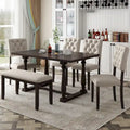 Ensemble de salle à manger rétro expresso 6 pièces en bois avec table rectangulaire et 4 chaises