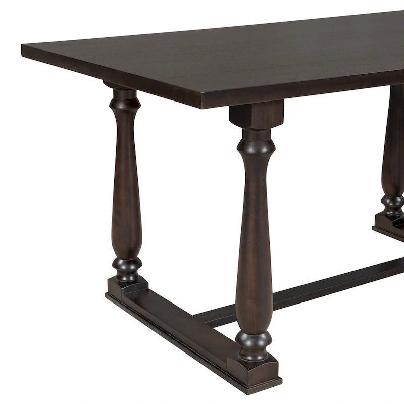 Ensemble de salle à manger rétro expresso 6 pièces en bois avec table rectangulaire et 4 chaises