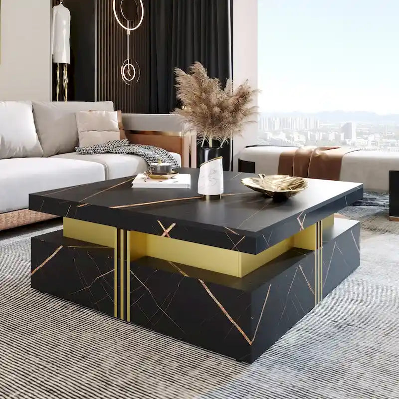Table basse carrée moderne de 43,3 cm avec 4 tiroirs de rangement pour salon