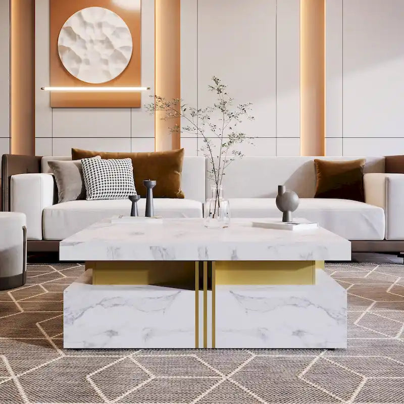 Table basse carrée moderne de 43,3 cm avec 4 tiroirs de rangement pour salon