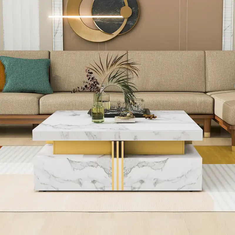 Table basse carrée moderne de 43,3 cm avec 4 tiroirs de rangement pour salon