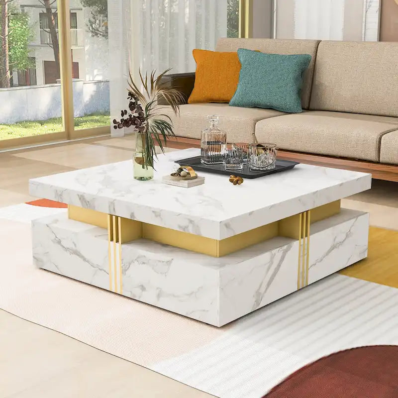Table basse carrée moderne de 43,3 cm avec 4 tiroirs de rangement pour salon