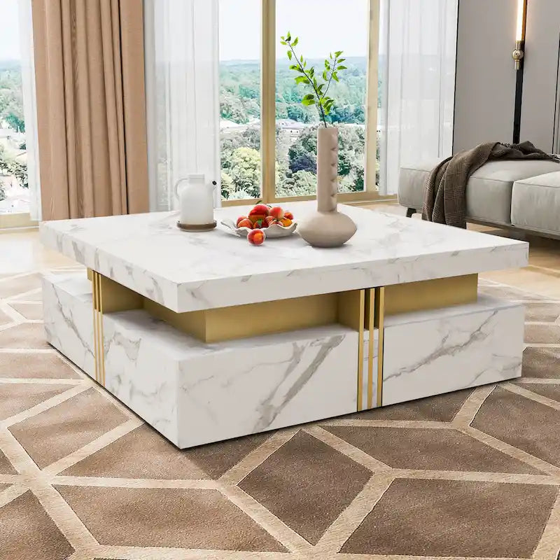 Table basse carrée moderne de 43,3 cm avec 4 tiroirs de rangement pour salon