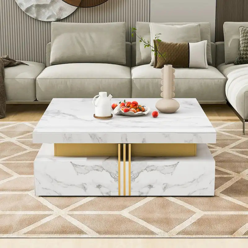 Table basse carrée moderne de 43,3 cm avec 4 tiroirs de rangement pour salon