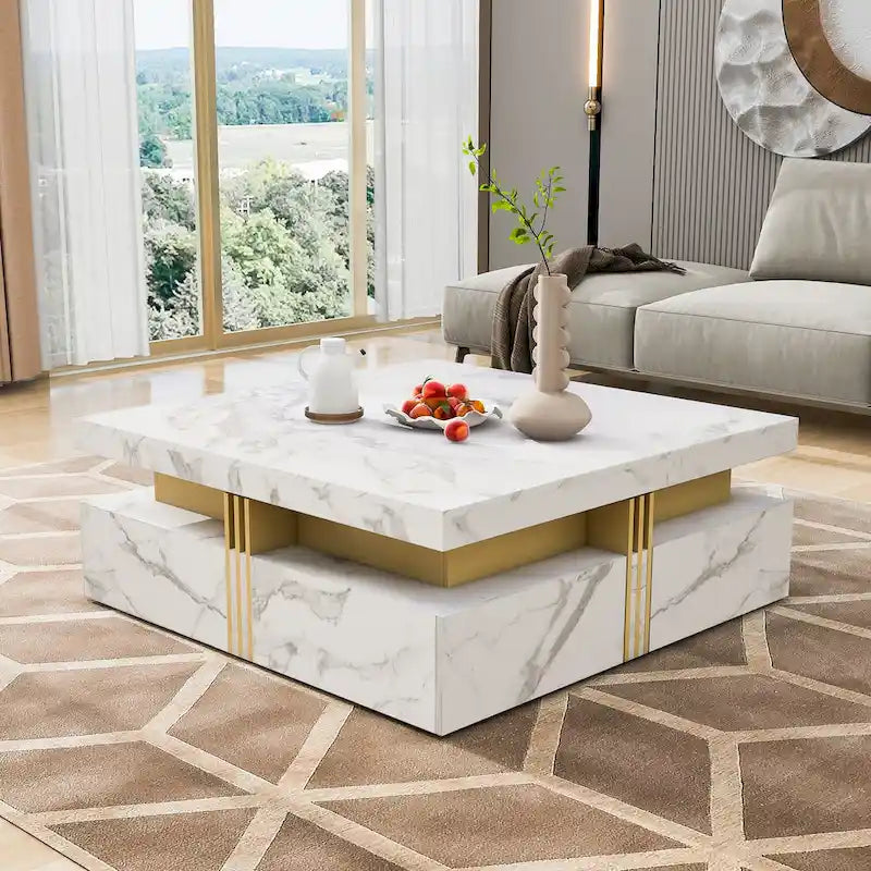 Table basse carrée moderne de 43,3 cm avec 4 tiroirs de rangement pour salon