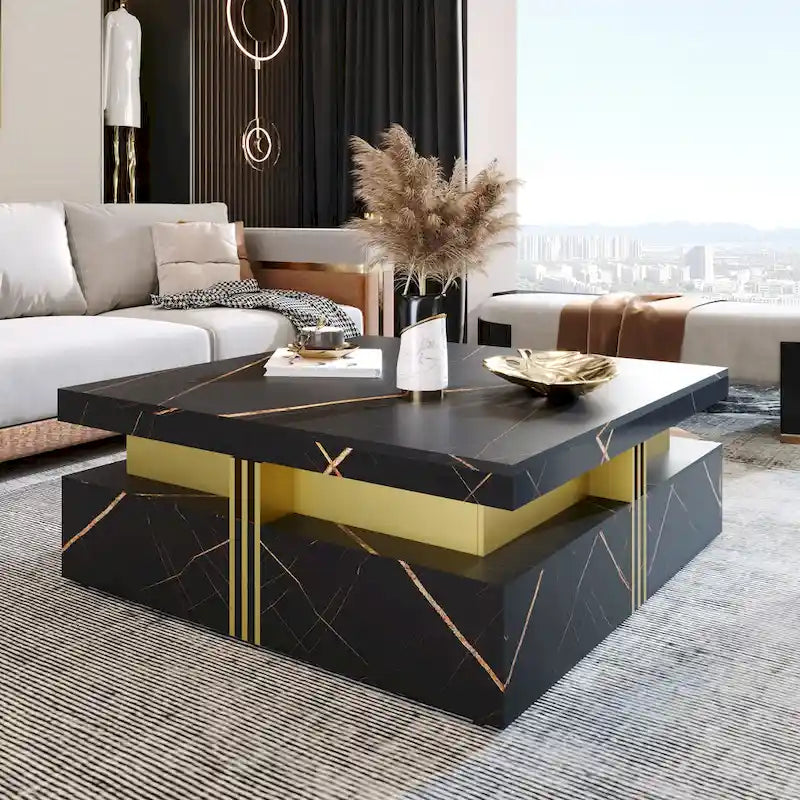 Table basse carrée moderne de 43,3 cm avec 4 tiroirs de rangement pour salon