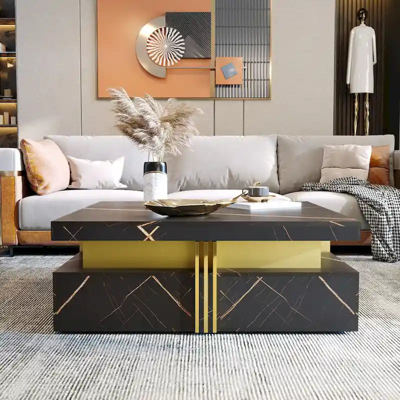 Table basse carrée moderne de 43,3 cm avec 4 tiroirs de rangement pour salon
