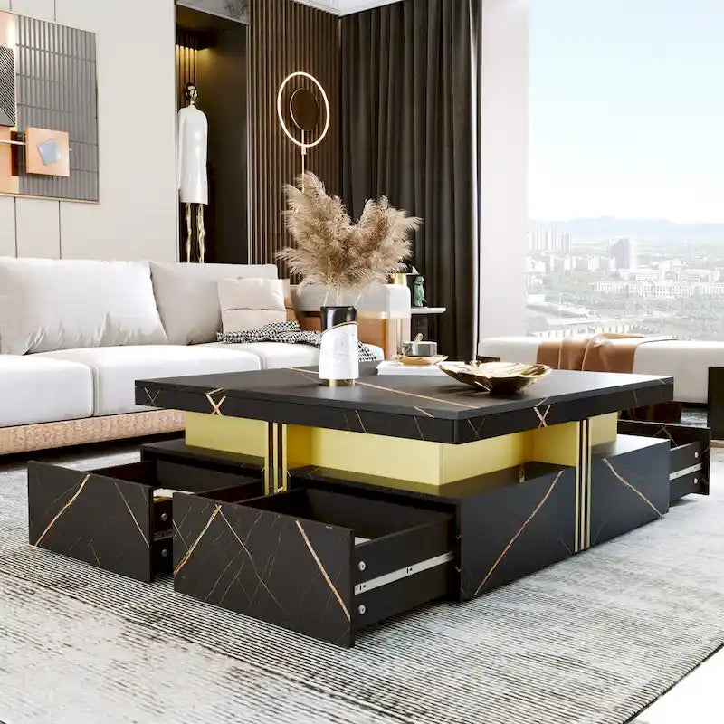 Table basse carrée moderne de 43,3 cm avec 4 tiroirs de rangement pour salon