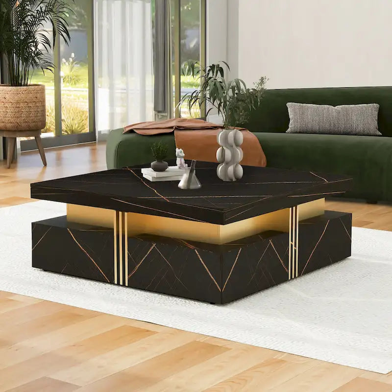 Table basse carrée moderne de 43,3 cm avec 4 tiroirs de rangement pour salon