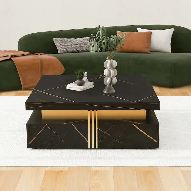 Table basse carrée moderne de 43,3 cm avec 4 tiroirs de rangement pour salon