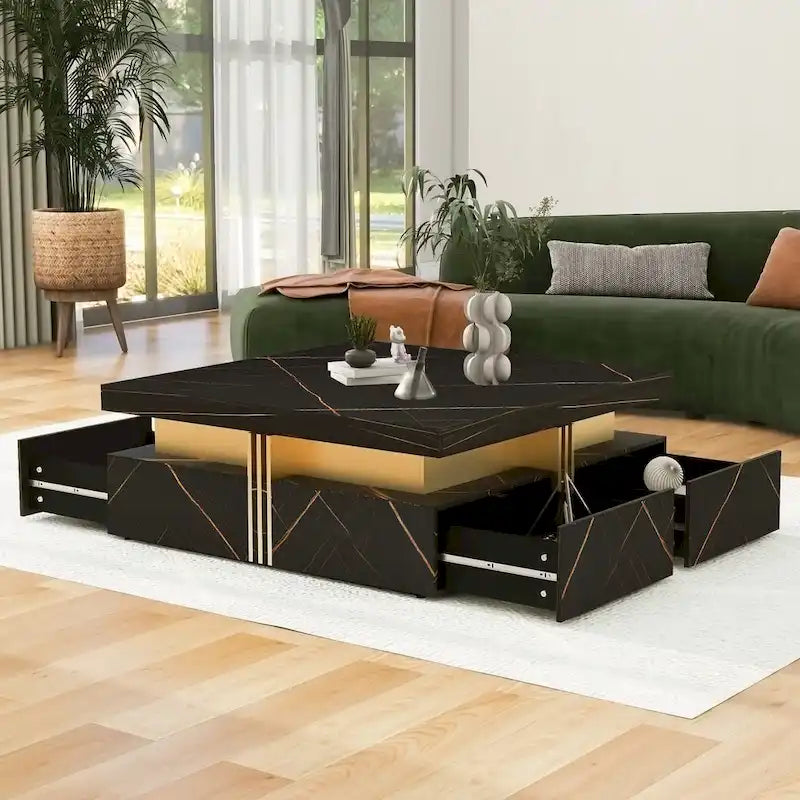 Table basse carrée moderne de 43,3 cm avec 4 tiroirs de rangement pour salon