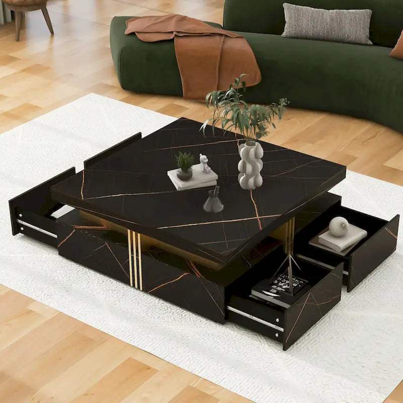 Table basse carrée moderne de 43,3 cm avec 4 tiroirs de rangement pour salon