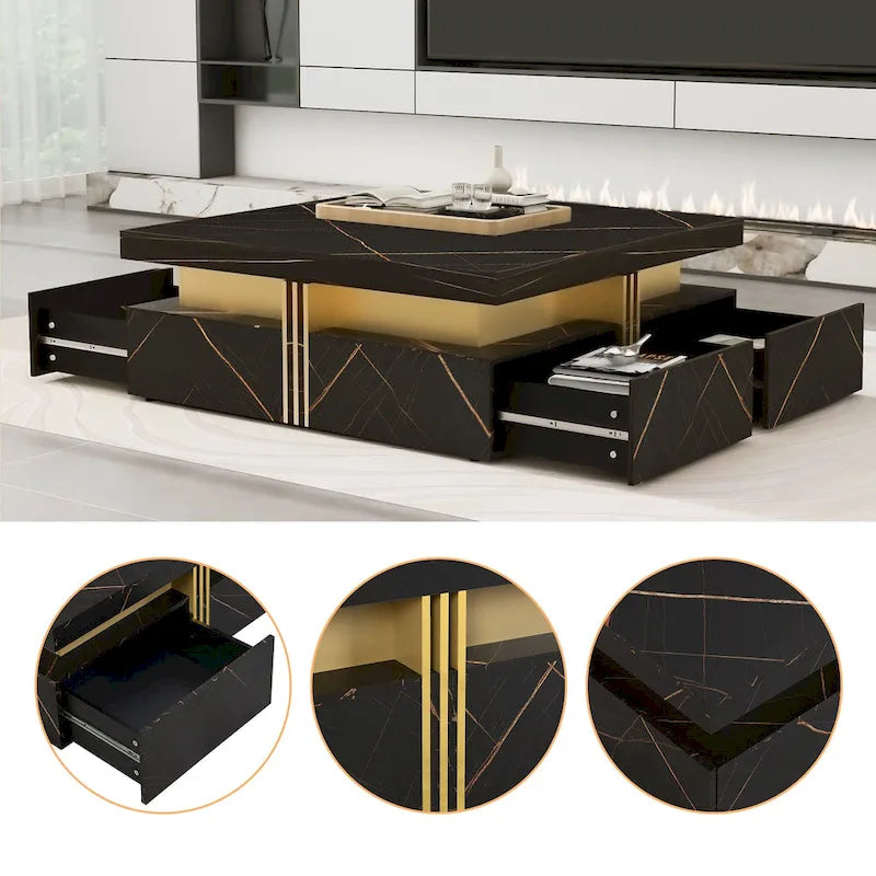 Table basse carrée moderne de 43,3 cm avec 4 tiroirs de rangement pour salon