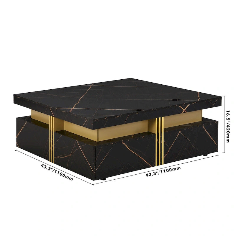 Table basse carrée moderne de 43,3 cm avec 4 tiroirs de rangement pour salon