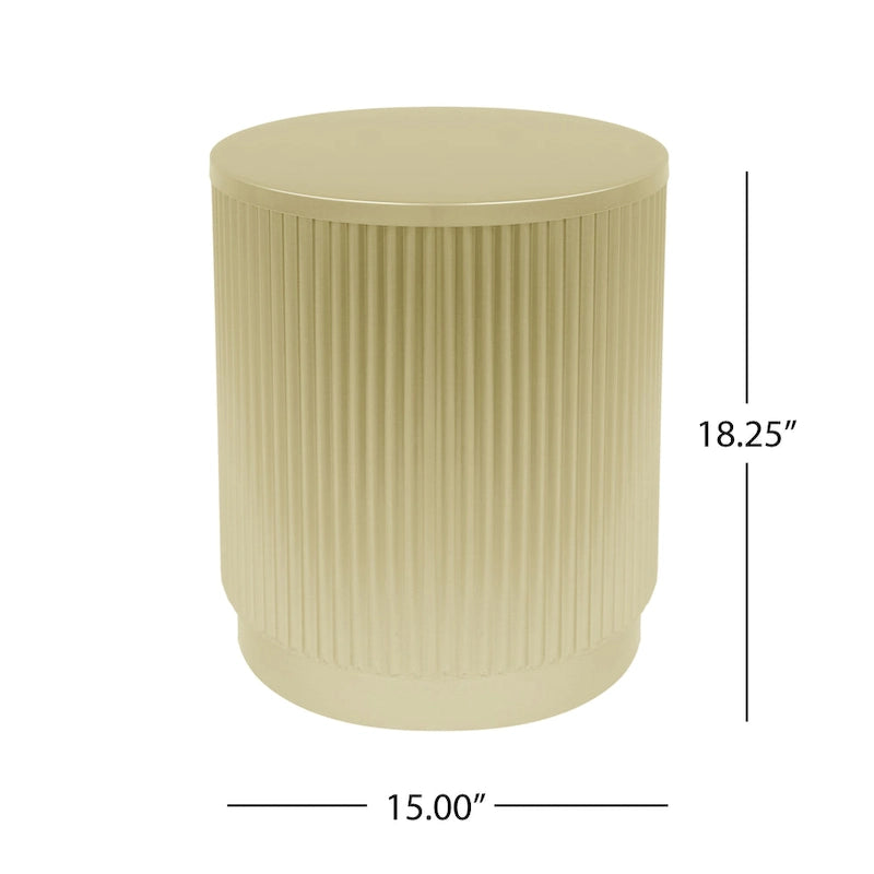 Table d'appoint ronde moderne de 15 pouces avec rayures verticales et structure en fer pour salon ou chambre