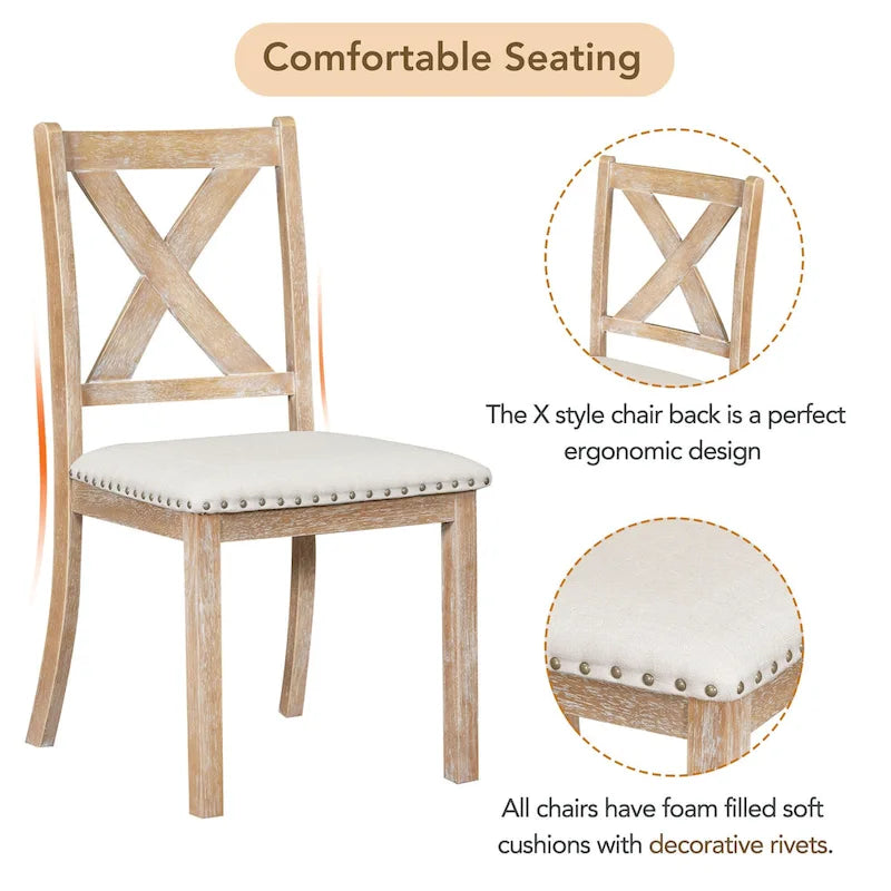 Ensemble de salle à manger en bois 6 pièces avec table extensible, 4 chaises et banc.