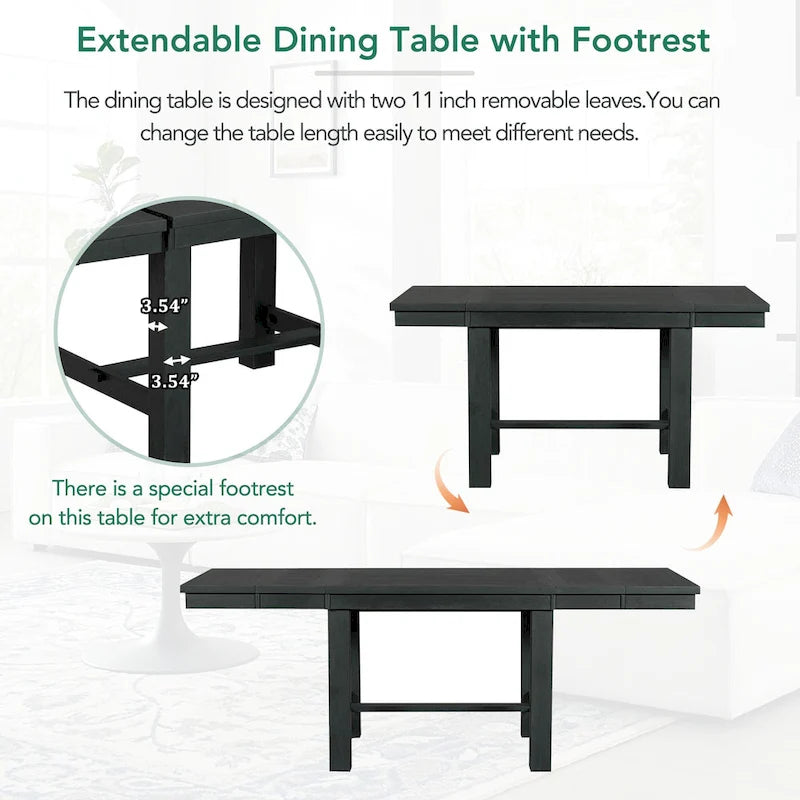 Ensemble de salle à manger en bois 6 pièces avec table extensible, 4 chaises et banc.