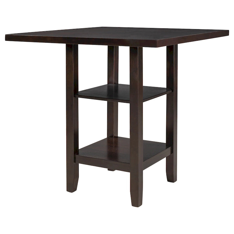 Ensemble table et chaises de salle à manger en bois, hauteur comptoir, 4 chaises et étagère, 5 pièces