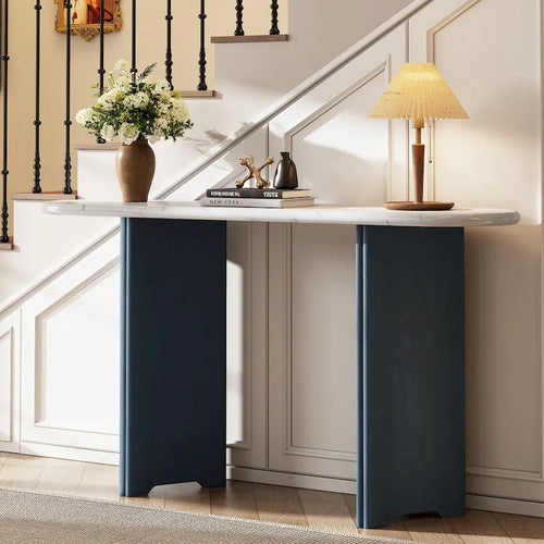 Console de 53,9 cm avec plateau en imitation marbre et piètement en bois