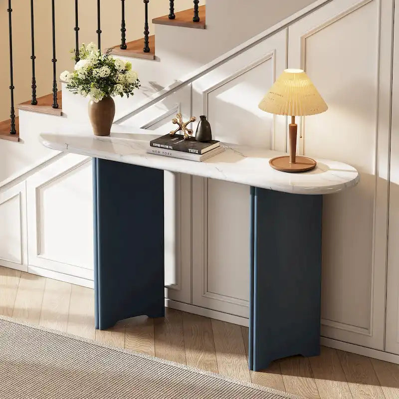 Console de 53,9 cm avec plateau en imitation marbre et piètement en bois