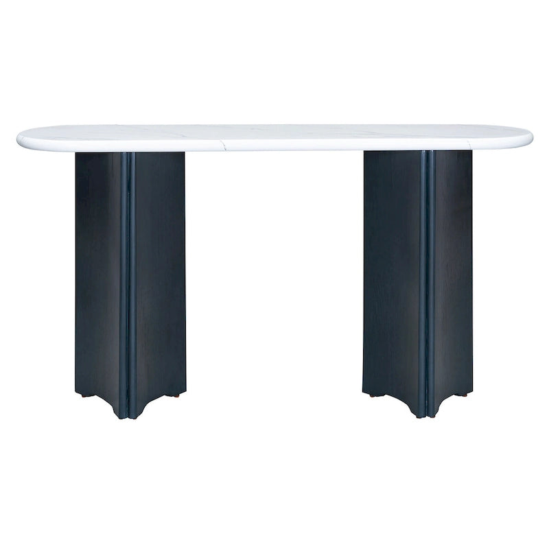 Console de 53,9 cm avec plateau en imitation marbre et piètement en bois