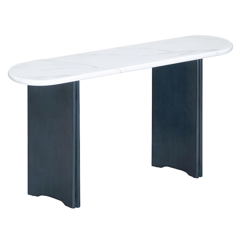 Console de 53,9 cm avec plateau en imitation marbre et piètement en bois