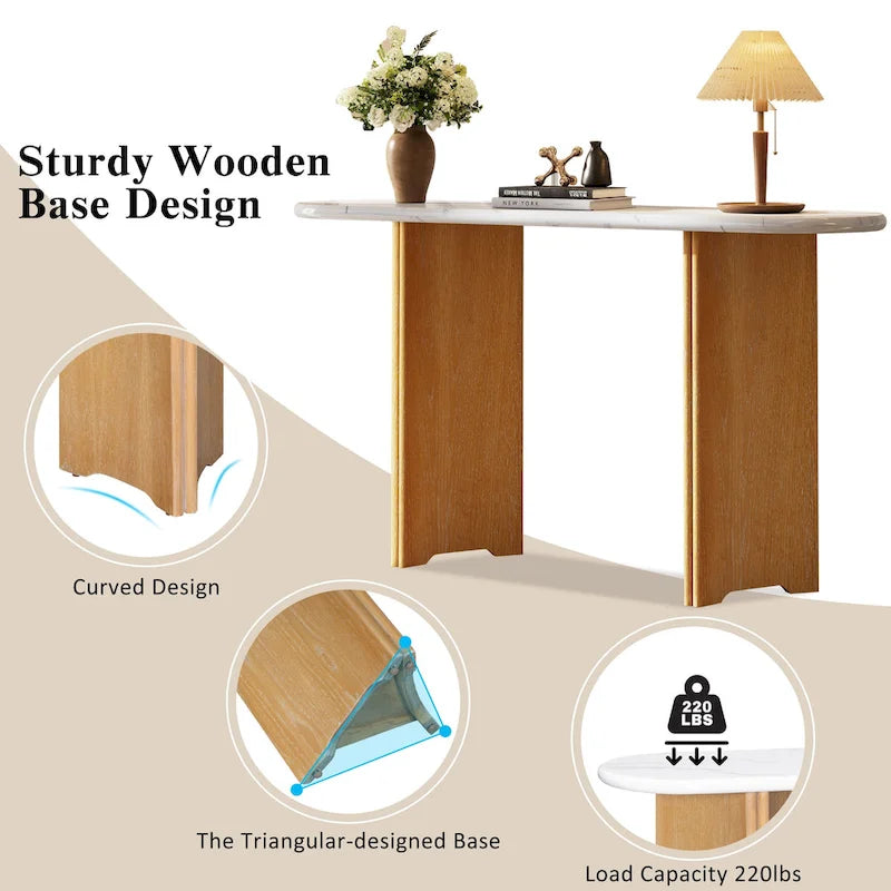 Console de 53,9 cm avec plateau en imitation marbre et piètement en bois