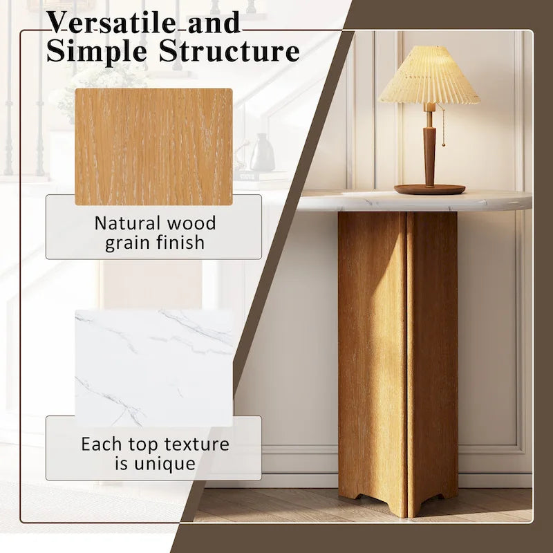 Console de 53,9 cm avec plateau en imitation marbre et piètement en bois