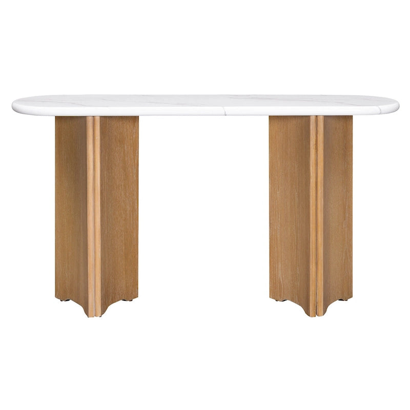 Console de 53,9 cm avec plateau en imitation marbre et piètement en bois