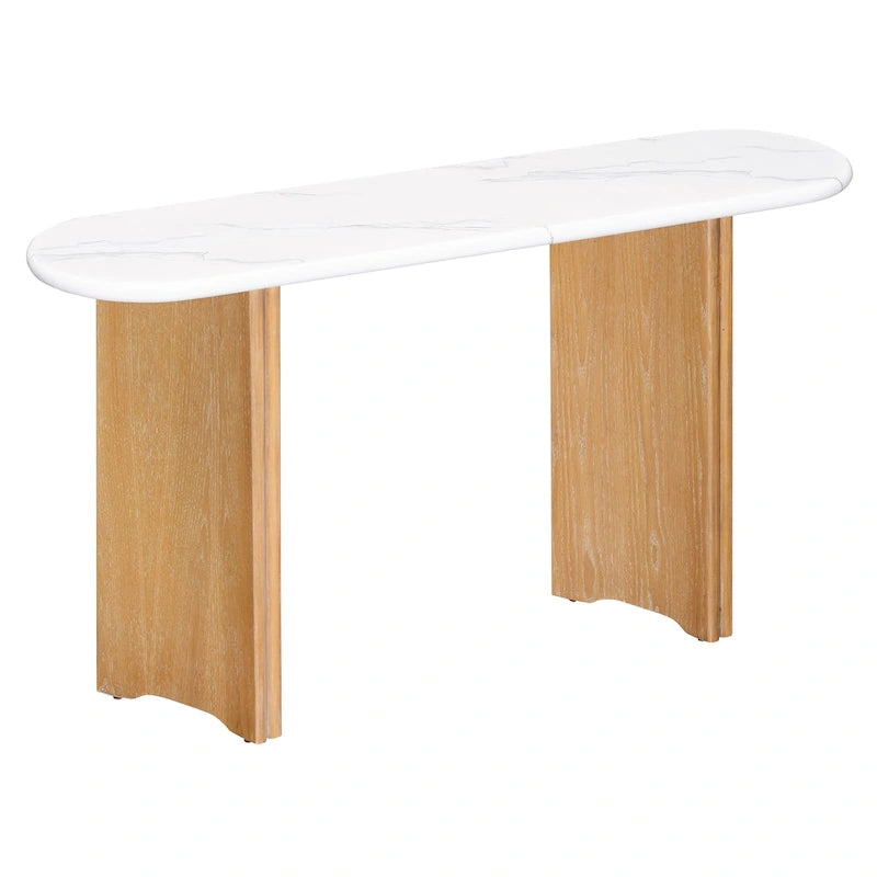 Console de 53,9 cm avec plateau en imitation marbre et piètement en bois