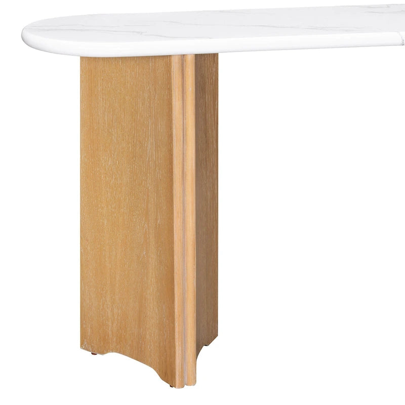 Console de 53,9 cm avec plateau en imitation marbre et piètement en bois