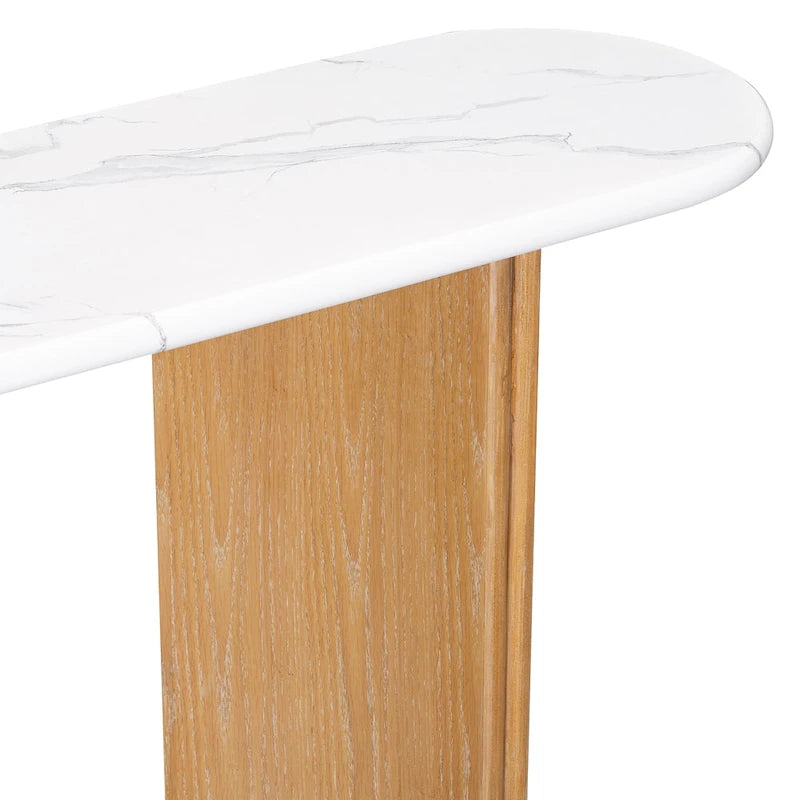 Console de 53,9 cm avec plateau en imitation marbre et piètement en bois