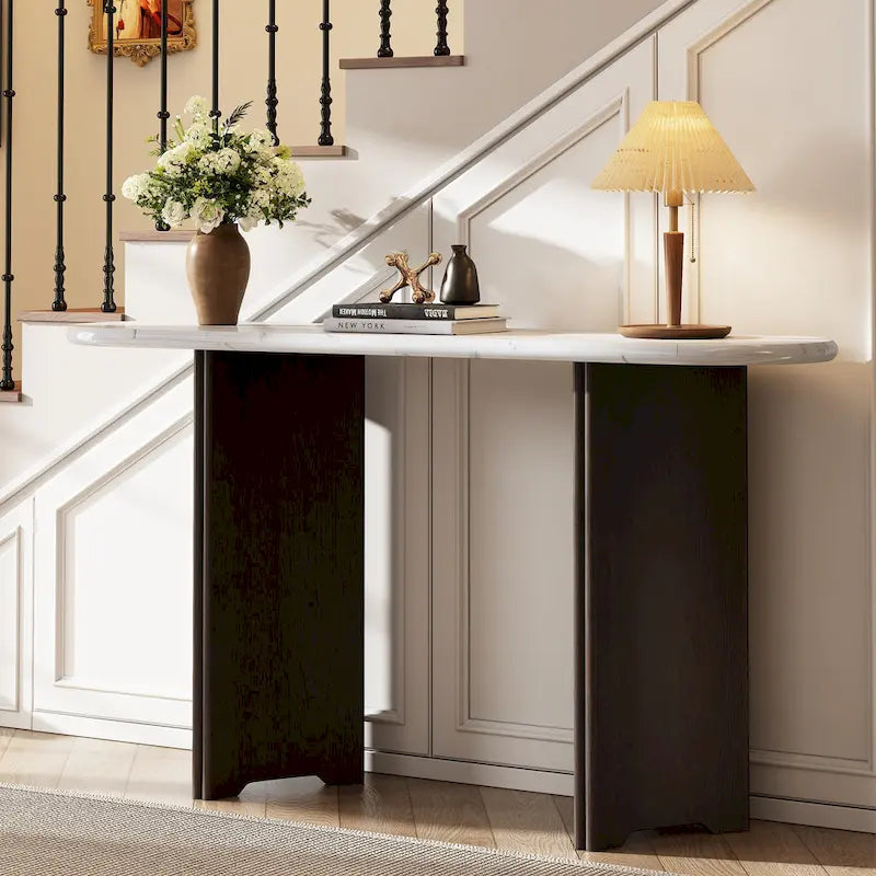 Console de 53,9 cm avec plateau en imitation marbre et piètement en bois