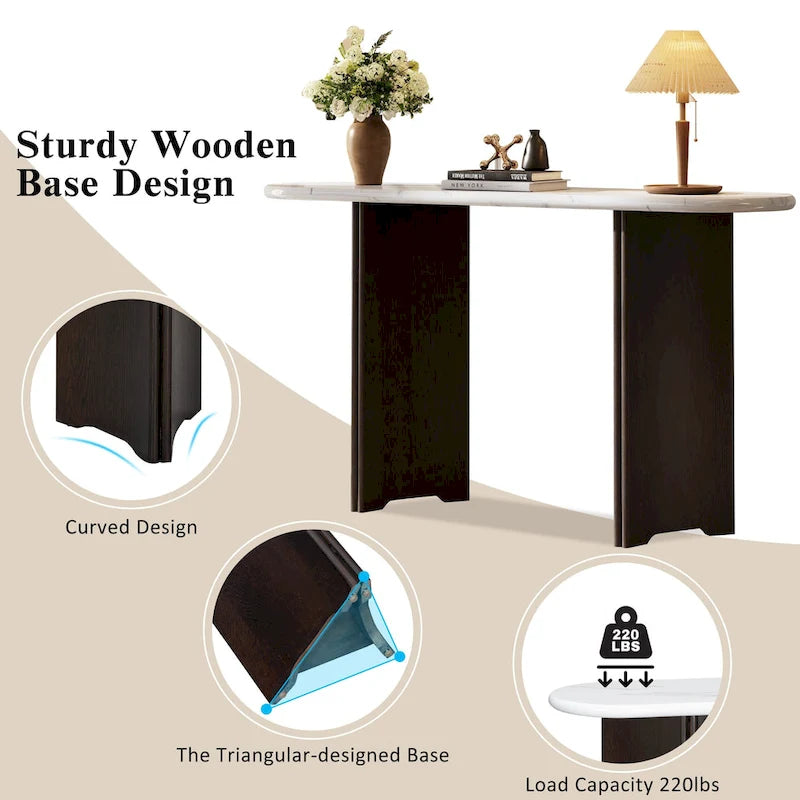 Console de 53,9 cm avec plateau en imitation marbre et piètement en bois