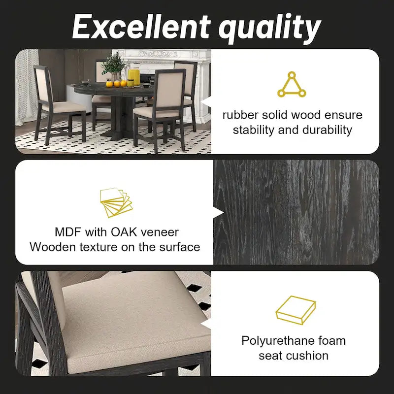 Ensemble de salle à manger en bois 5 pièces avec table ronde extensible et 4 chaises